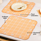 Daisy Cotton Embroidered Scallop Table Mat Set Of 6 Nestasia