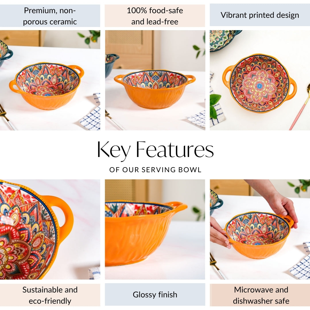 Mandala Melange Ceramic Serving Bowl Orange 1500ml Nestasia