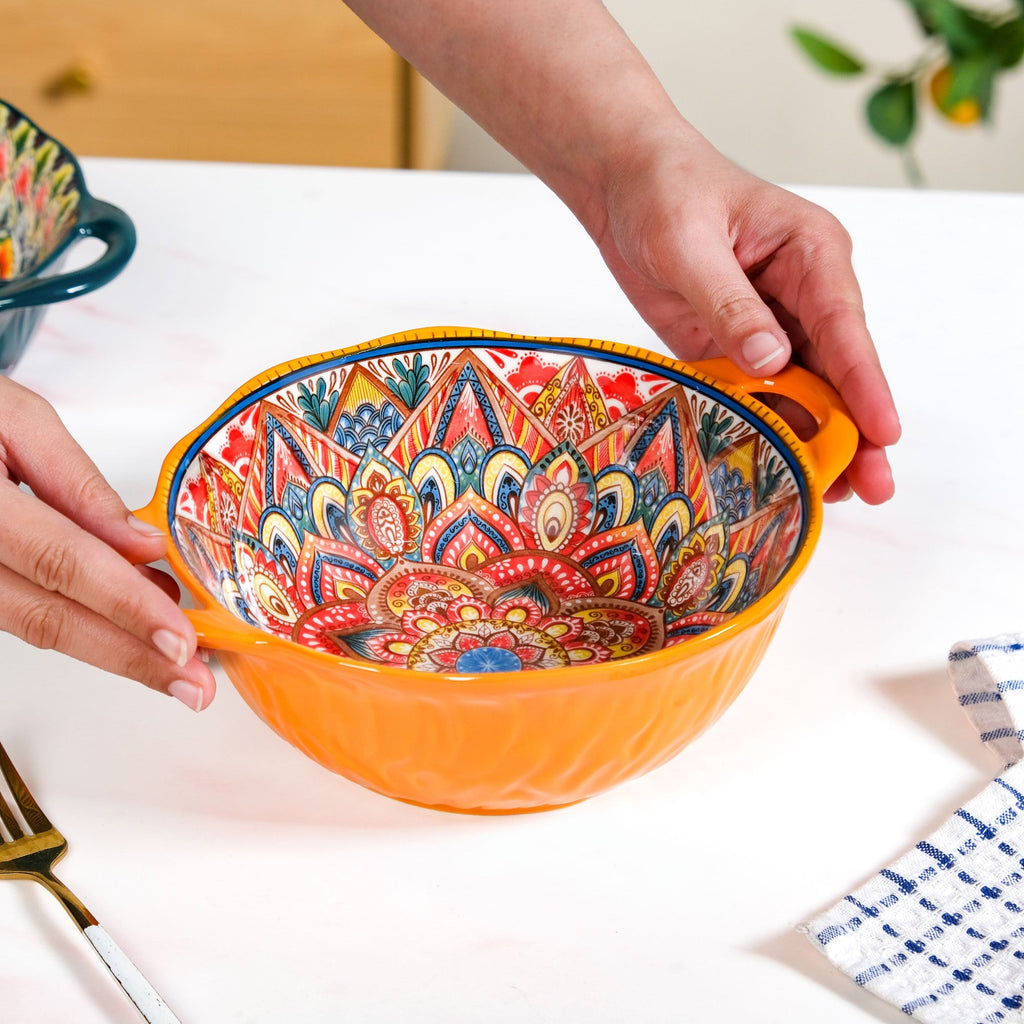 Mandala Melange Ceramic Serving Bowl Orange 1500ml Nestasia