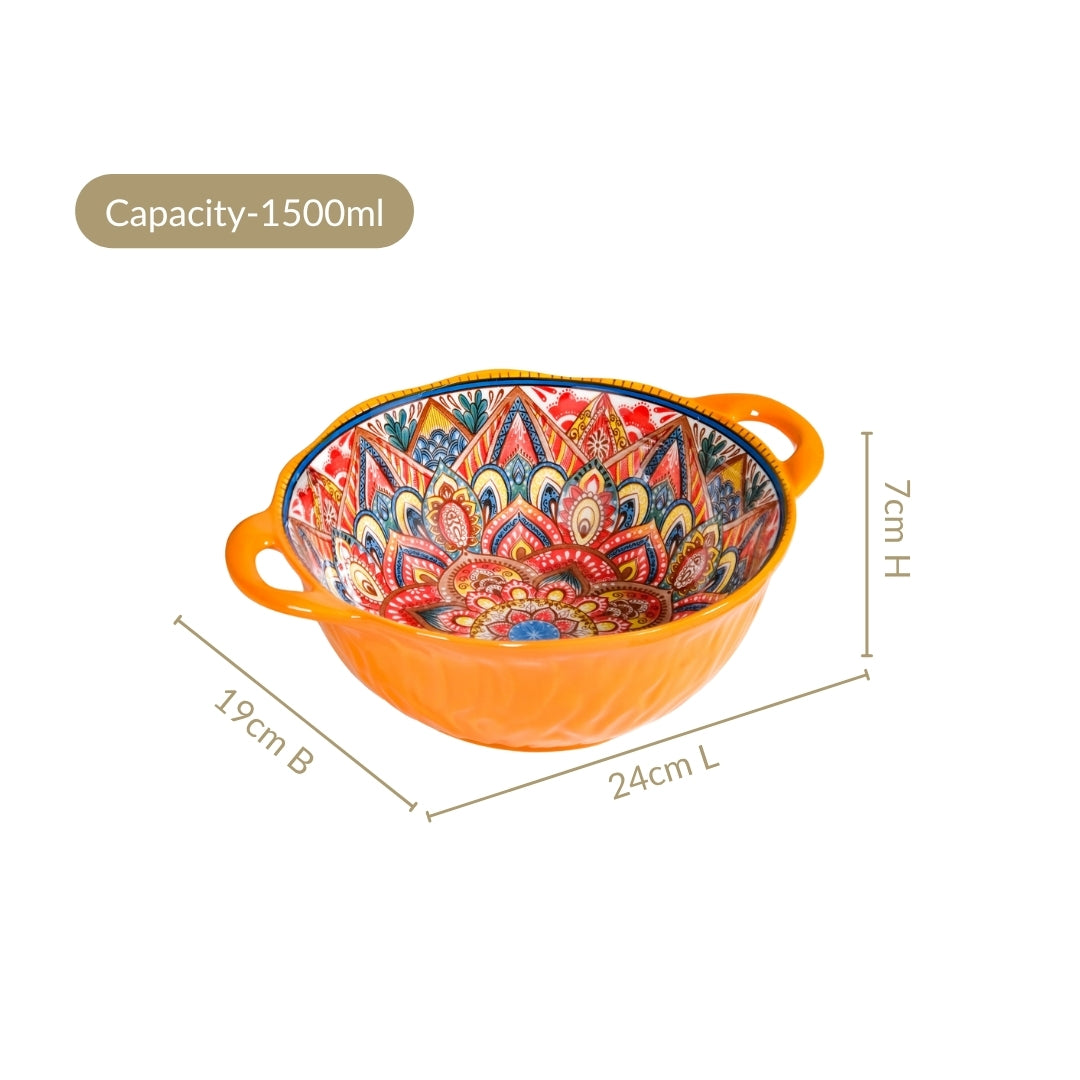 Mandala Melange Ceramic Serving Bowl Orange 1500ml Nestasia