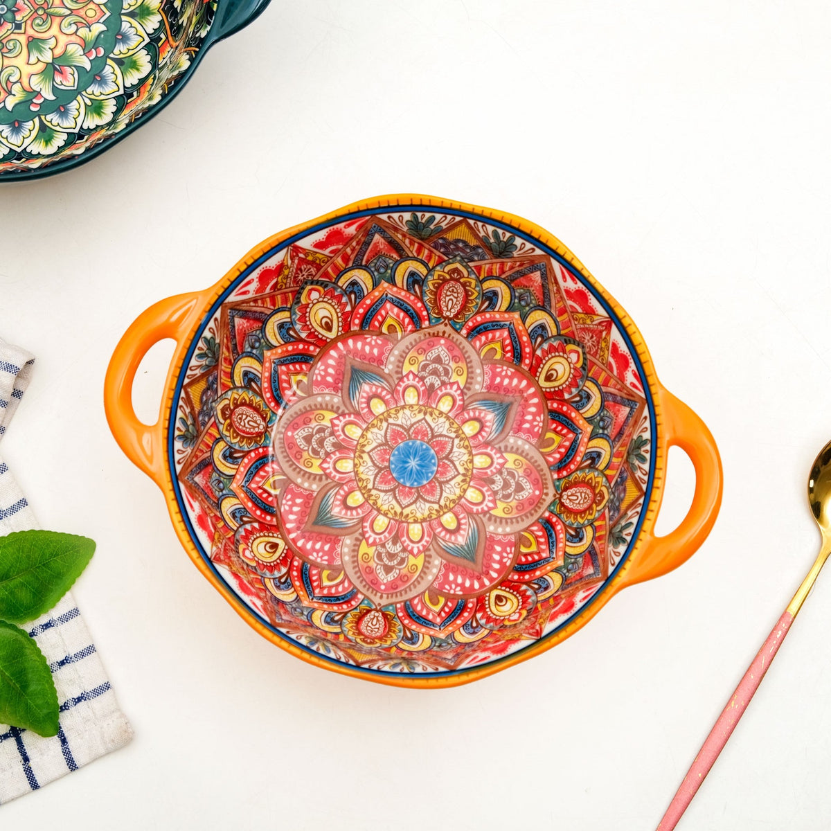 Mandala Melange Ceramic Serving Bowl Orange 1500ml Nestasia