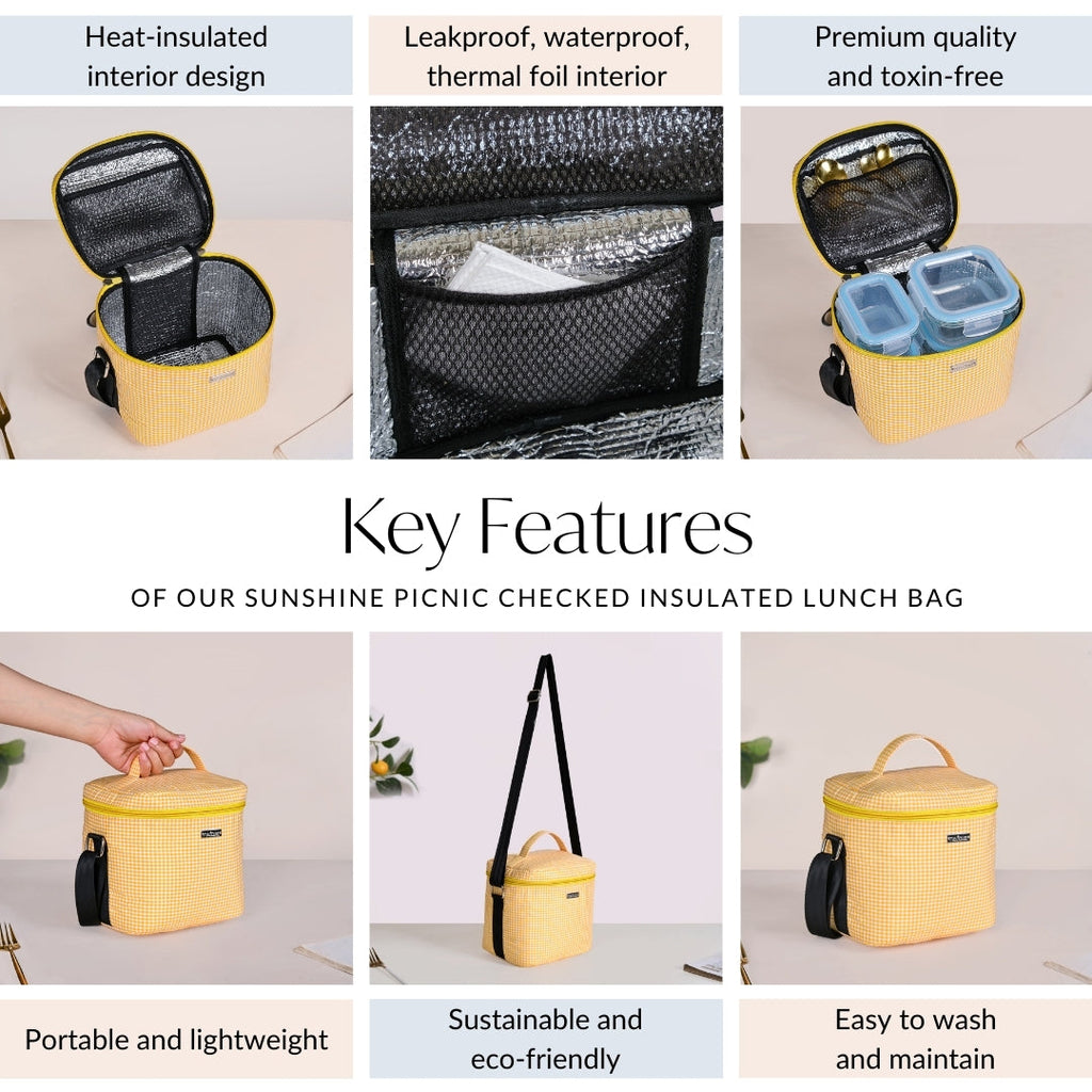 Sunshine Picnic Checked Insulated Lunch Bag Nestasia