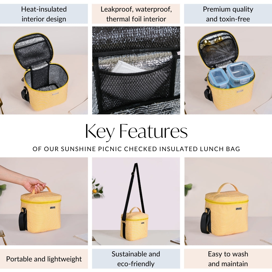 Sunshine Picnic Checked Insulated Lunch Bag Nestasia
