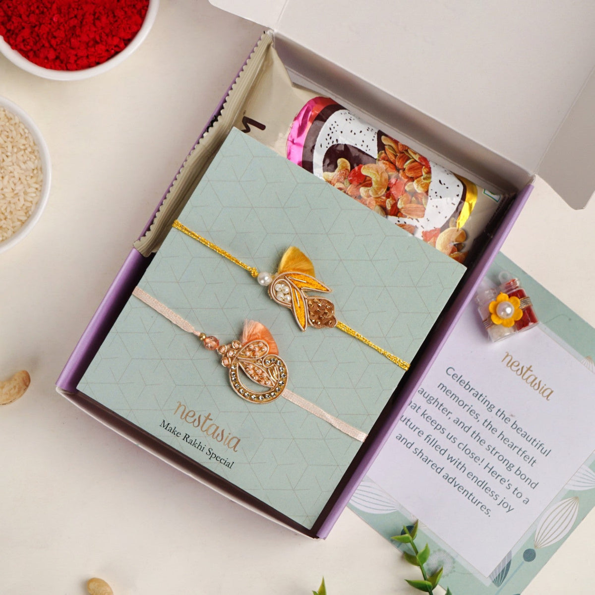 Sunshine Bloom Set Of 2 Rakhi Gift Set Nestasia