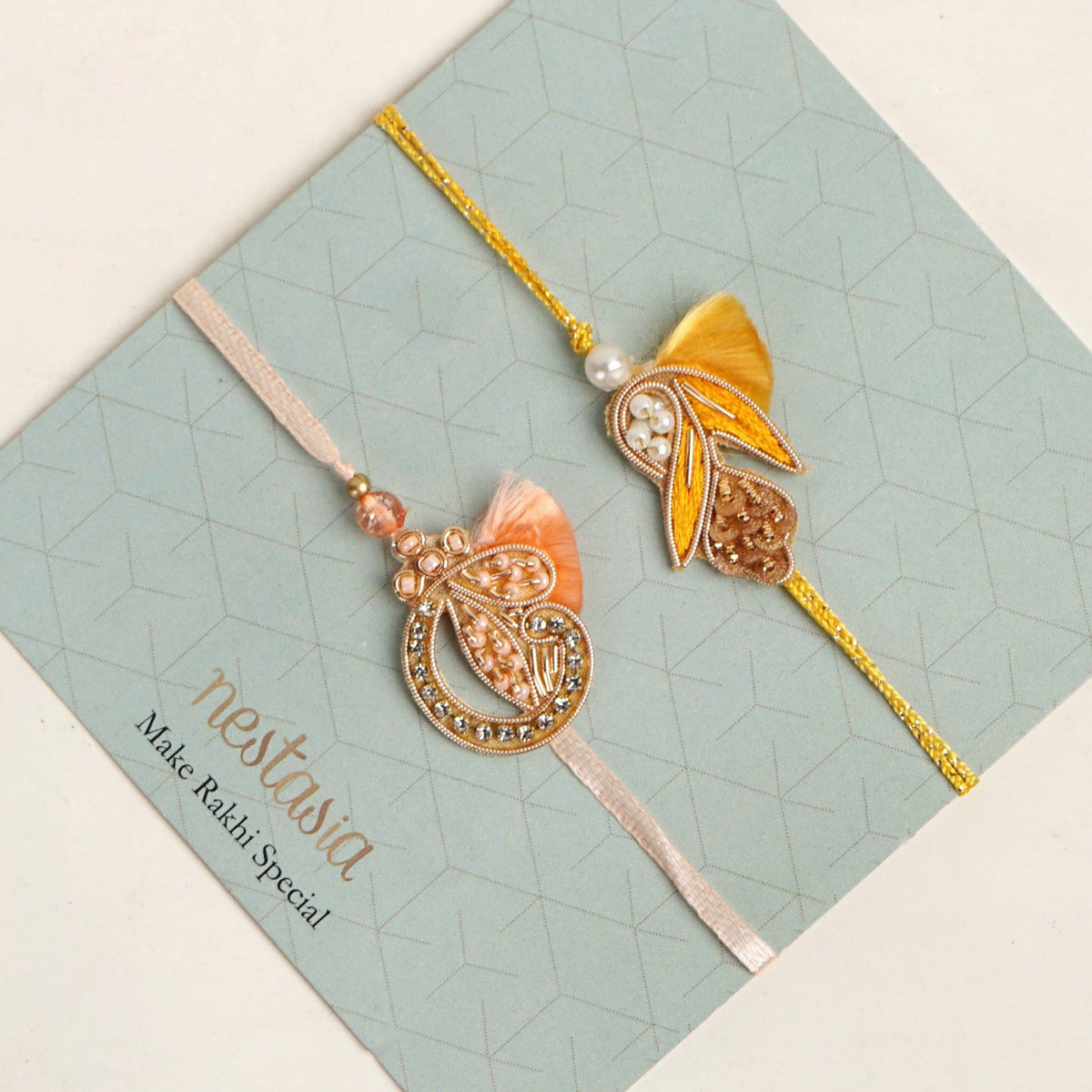 Sunshine Bloom Set Of 2 Rakhi Gift Set Nestasia