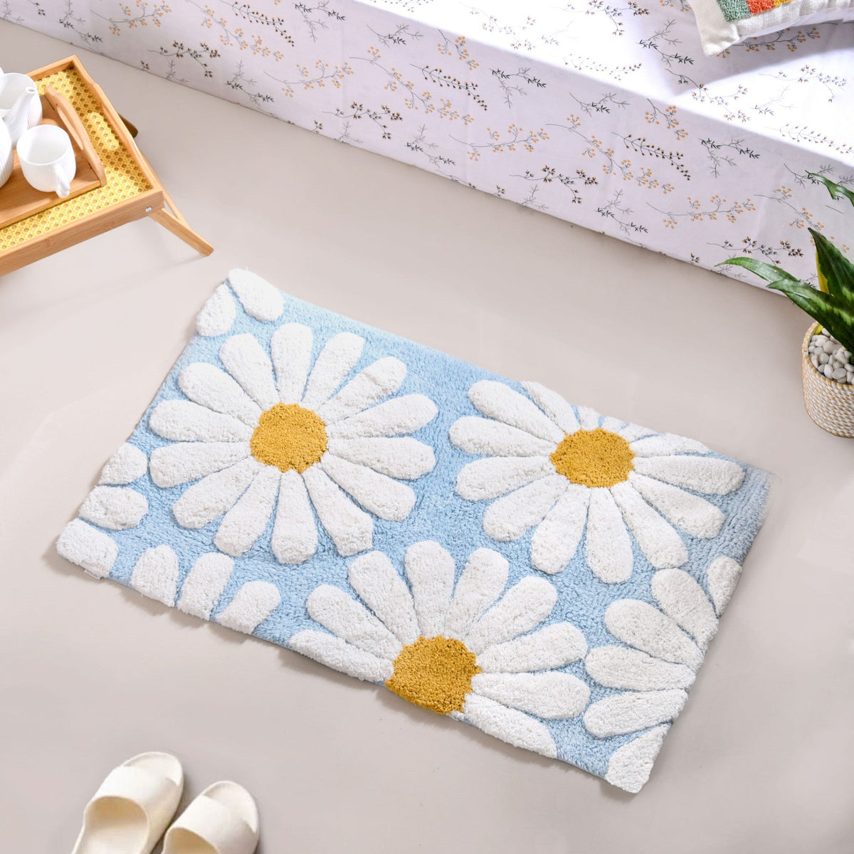 Supersoft Cotton Roseate Anti Slip Floor Mat Blue 85x52cm Nestasia