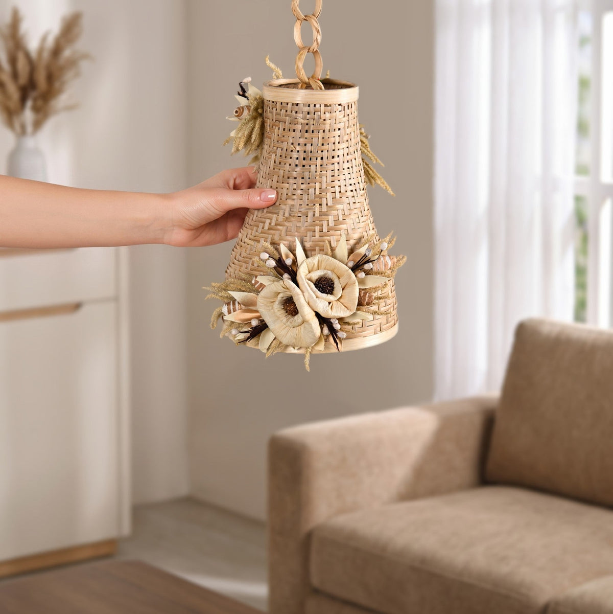 Solara Sustainable Handmade Dried Flower Bamboo Diwali Lantern Nestasia