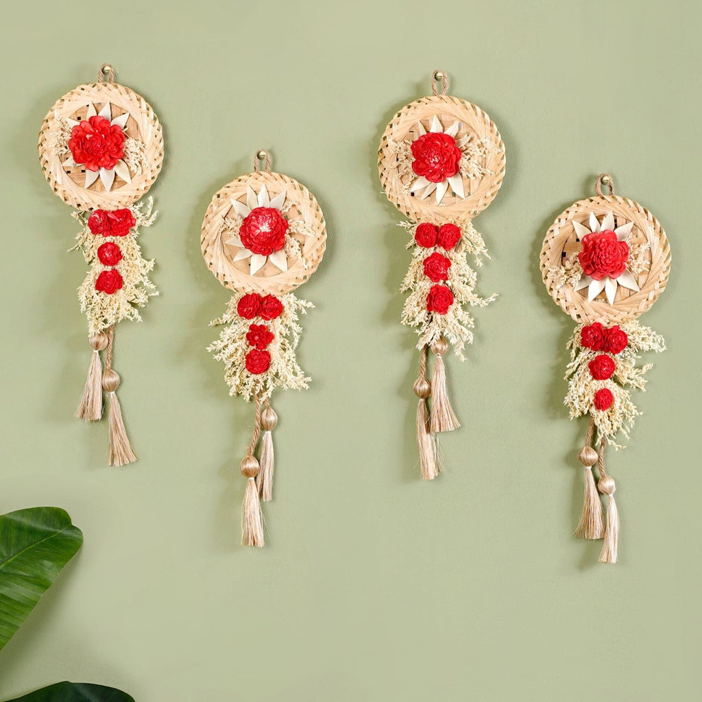 Sustainable Red Sola Bloom Wall Decor Set Of 4 Nestasia