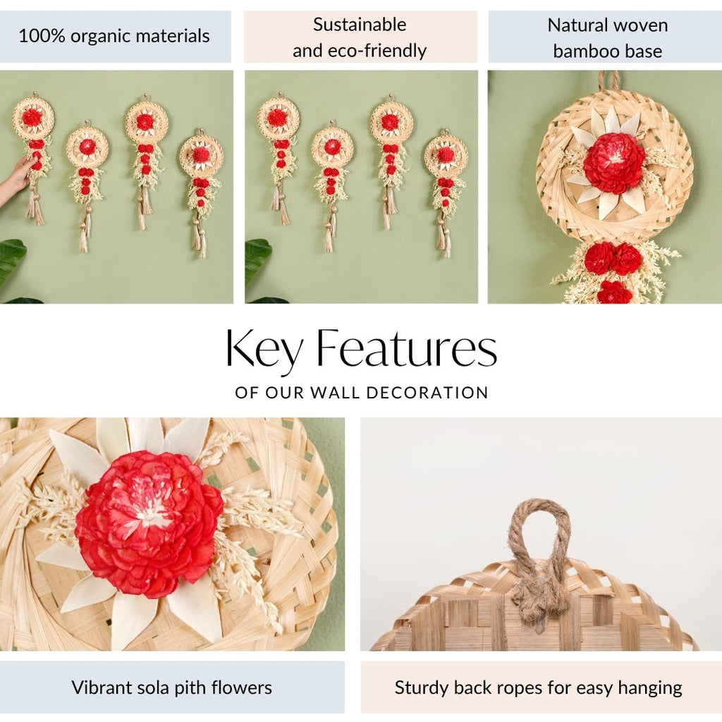 Sustainable Red Sola Bloom Wall Decor Set Of 4 Nestasia