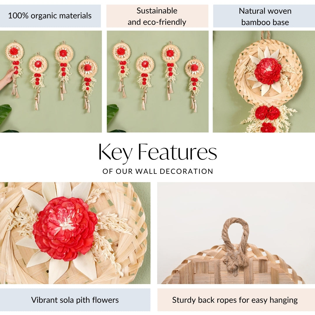 Sustainable Red Sola Bloom Wall Decor Set Of 4 Nestasia