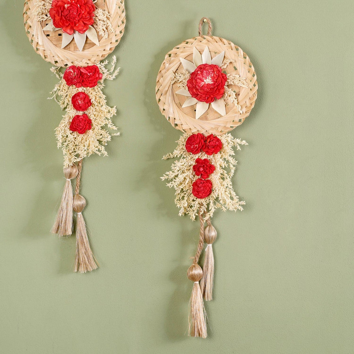 Sustainable Red Sola Bloom Wall Decor Set Of 4 Nestasia