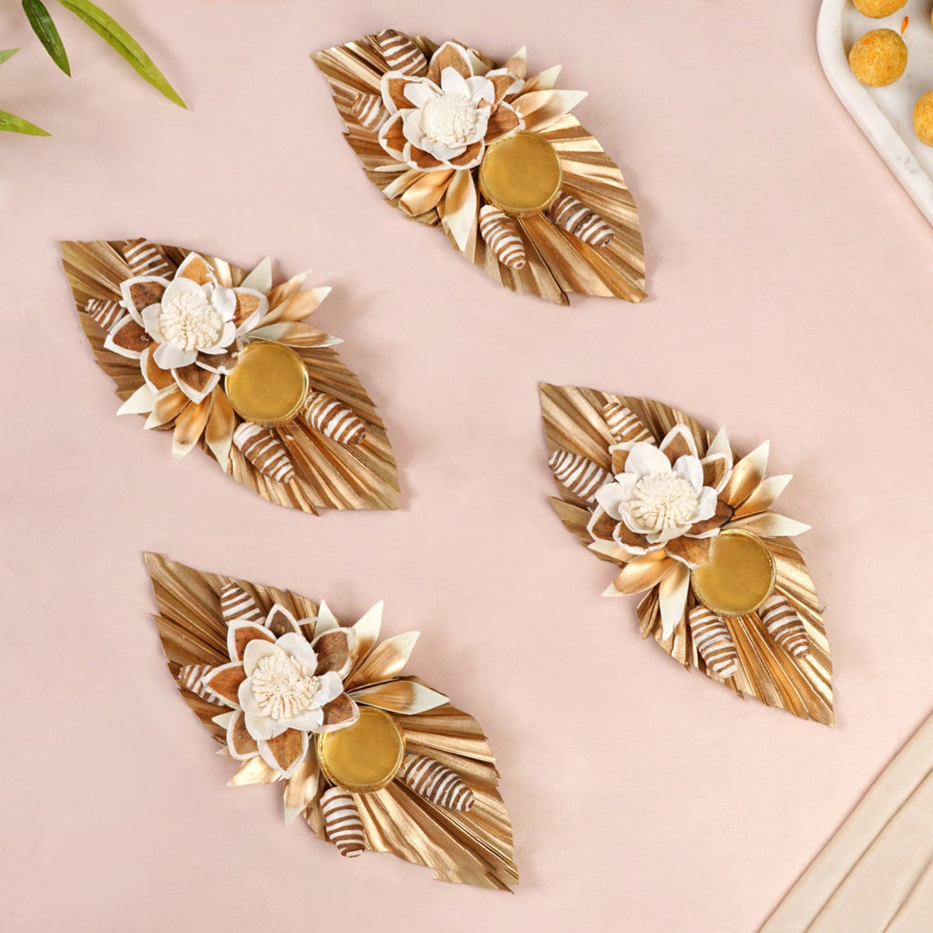Sustainable Pine Leaf Sola Tea Light Candle Holder Set Of 4 Nestasia