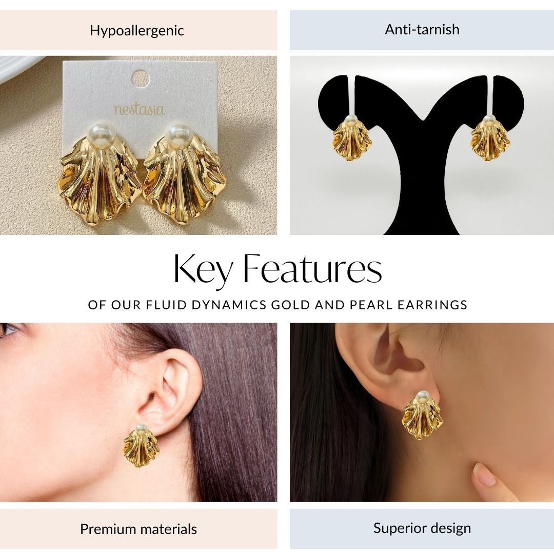 Fluid Dynamics Gold And Pearl Earrings Nestasia