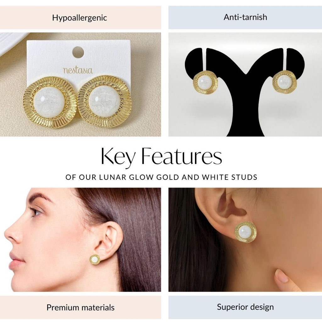 Lunar Glow Gold And White Studs Nestasia