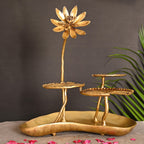 Brass Decorative Tray With Lotus Leaves (15.5 Inch) Vedansh Craft