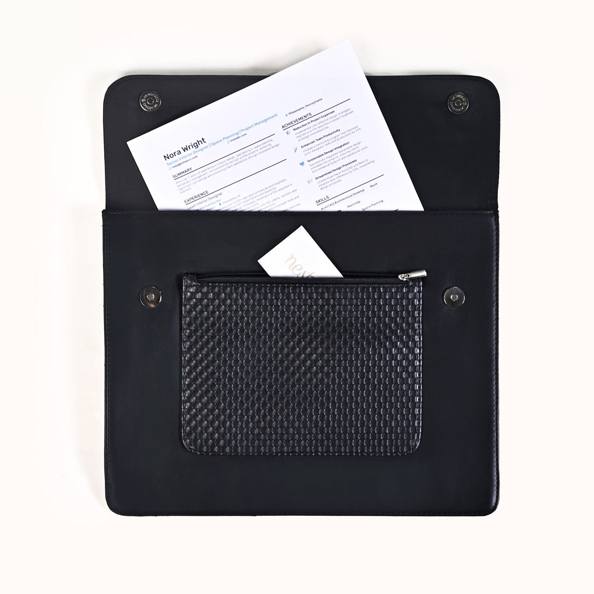 Black Multipurpose Office Folder With Zipper Pocket Nestasia