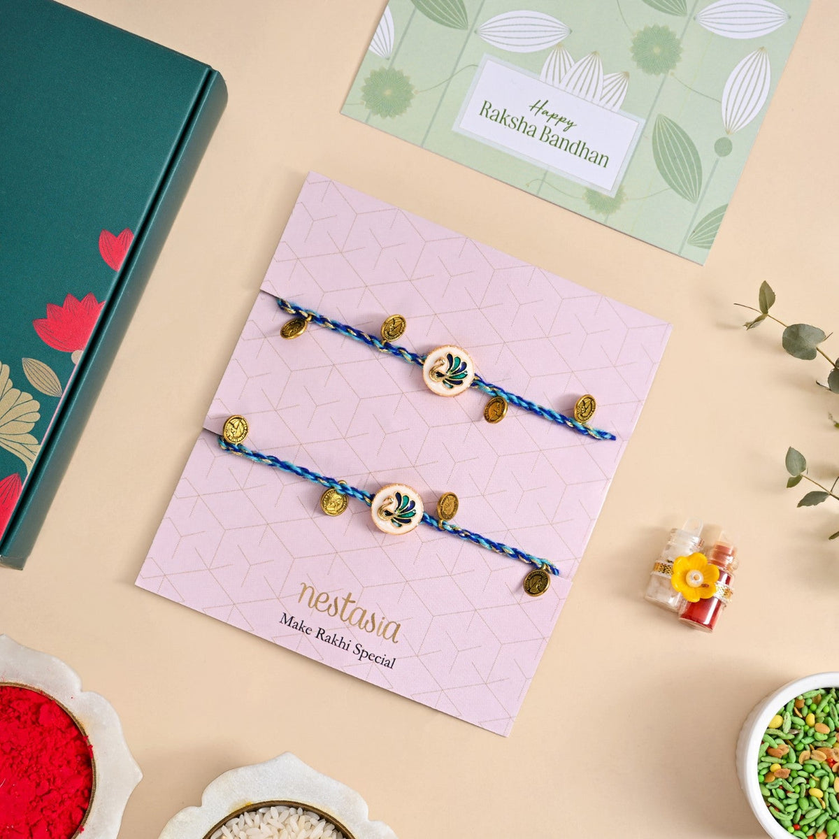 Peacock Rakhi Gift Set Nestasia