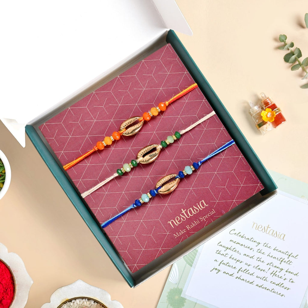 Trio Shell Charm Rakhi Gift Set Nestasia