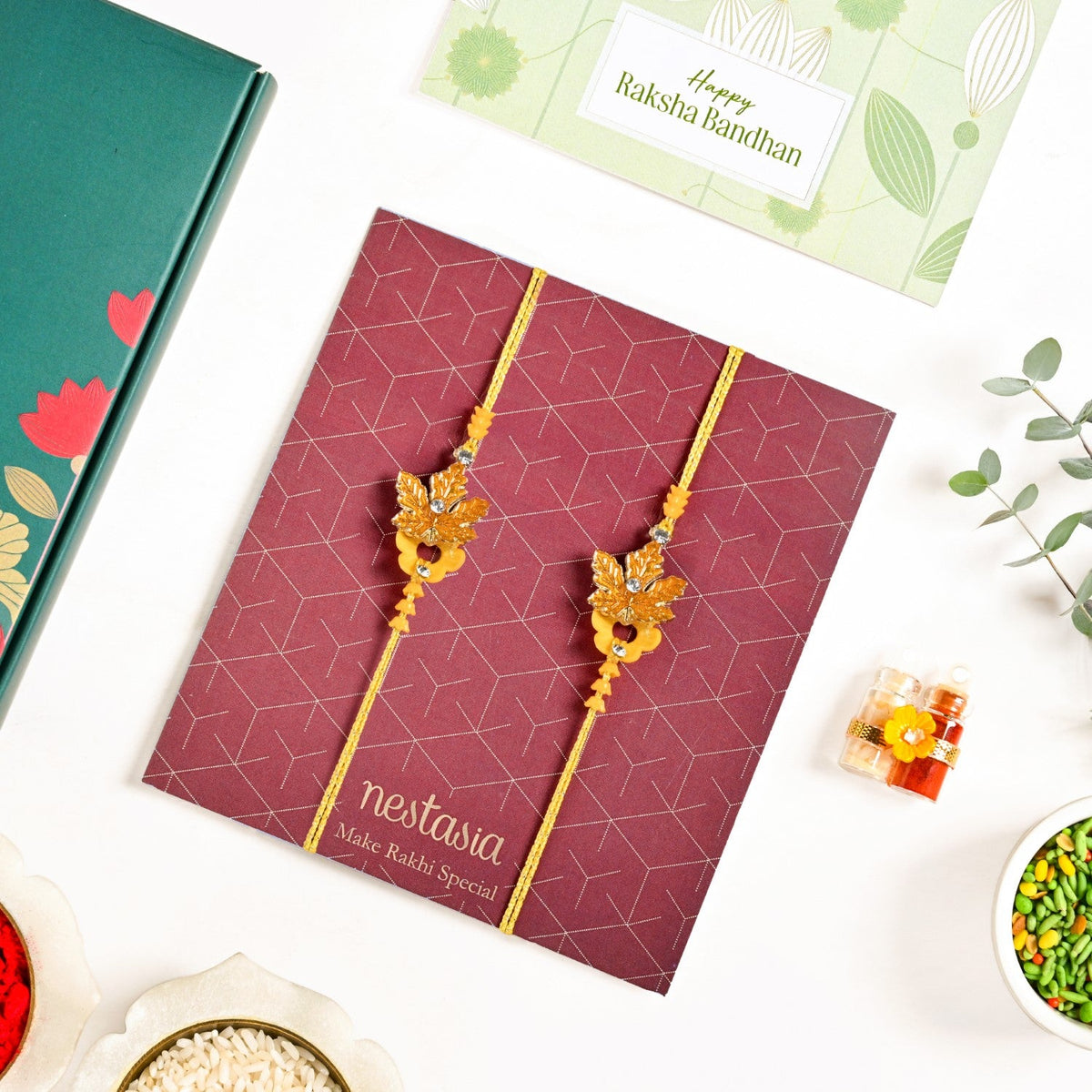 Autumn Leaf Rakhi Duo Gift Set Nestasia