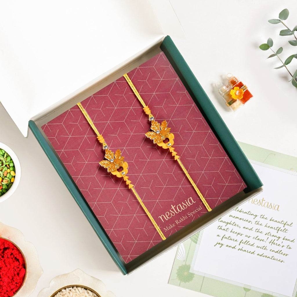 Autumn Leaf Rakhi Duo Gift Set Nestasia