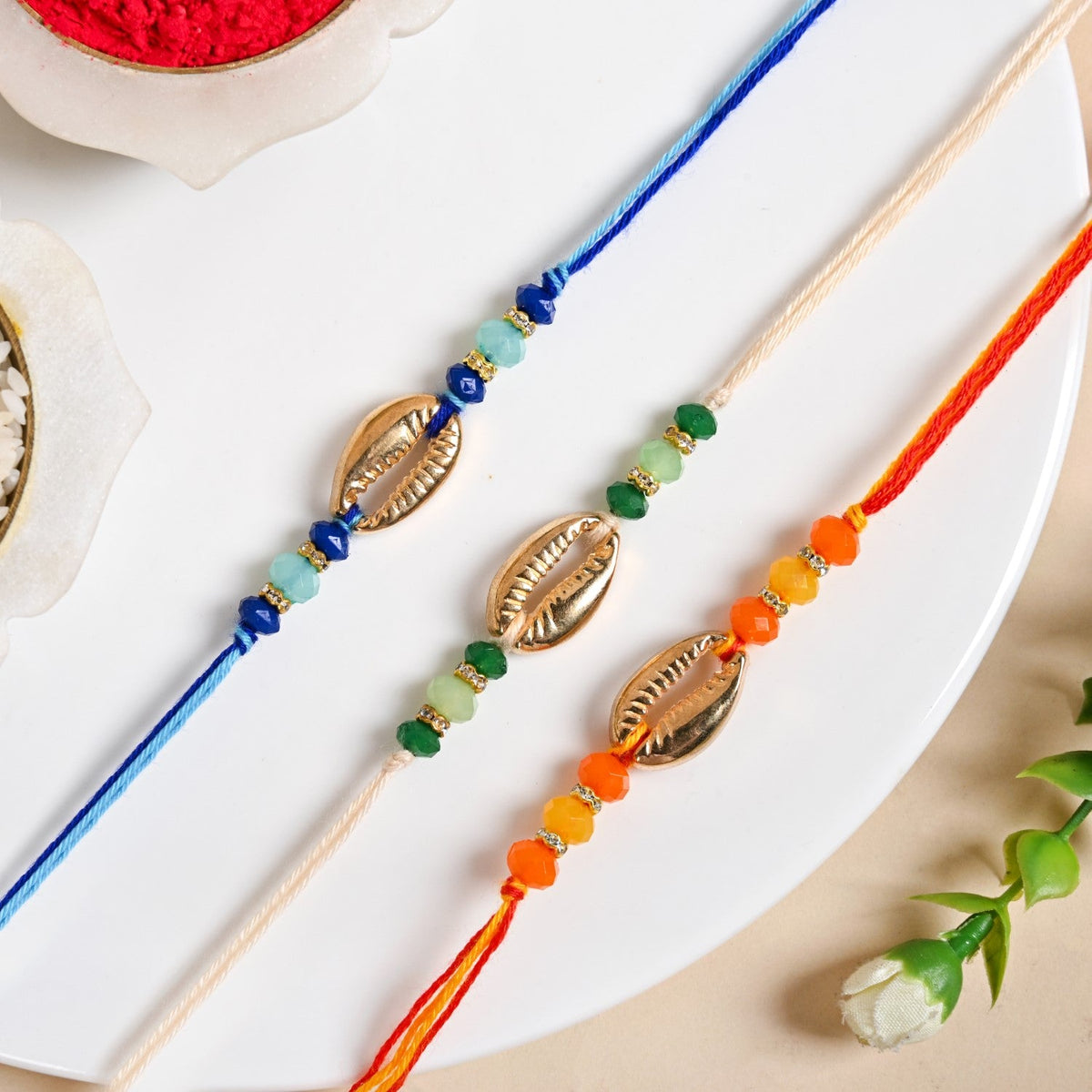 Trio Shell Charm Rakhi Gift Set Nestasia
