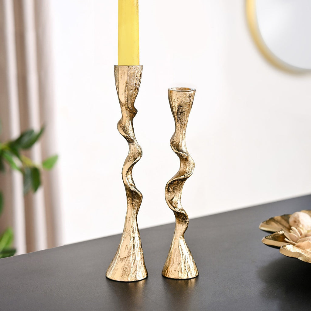 Twirl Table Candle Holder Set Of 2 Gold Nestasia