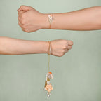 Peach Rose Pearl Rakhi And Lumba Set Nestasia