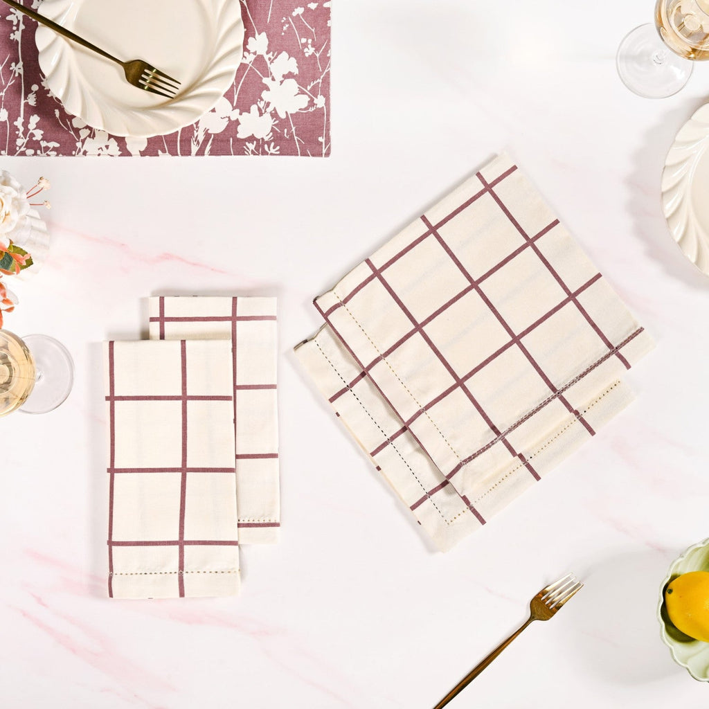 Mauve Grid Cotton Table Napkin Set Of 4 Nestasia