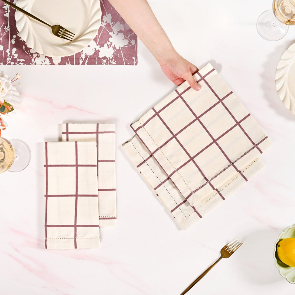 Mauve Grid Cotton Table Napkin Set Of 4 Nestasia