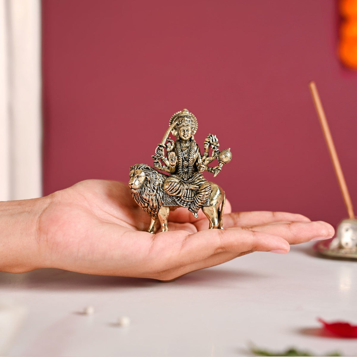 Durga Goddess Pure Brass Idol 7cm Nestasia