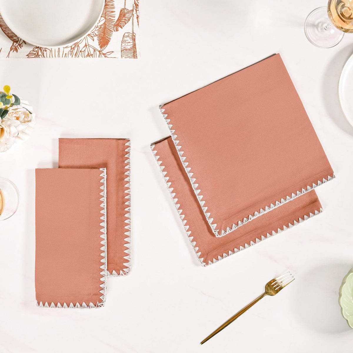 Terracotta Embroidered Edges Table Napkin Set Of 4 Nestasia