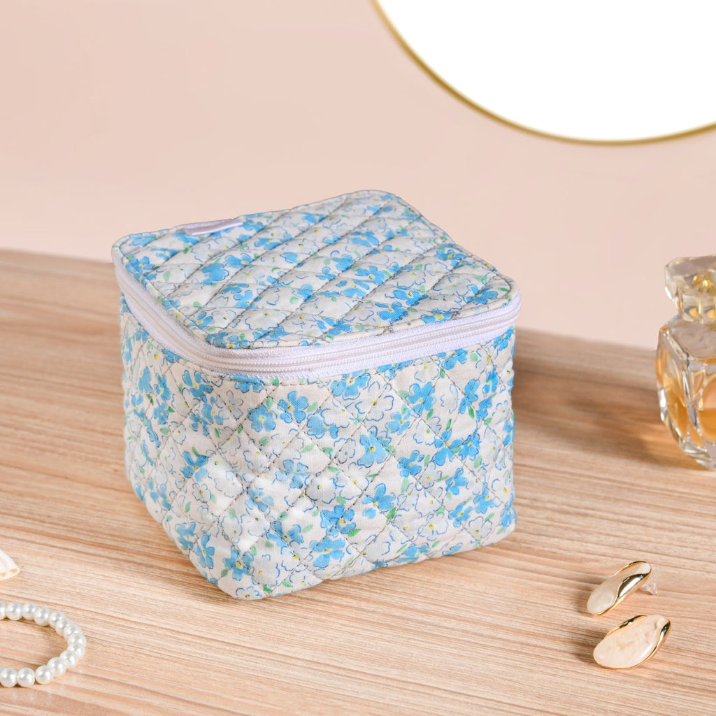 Floral Quilted Jewellery Storage Bag With Pouch Set Of 6 Blue Nestasia