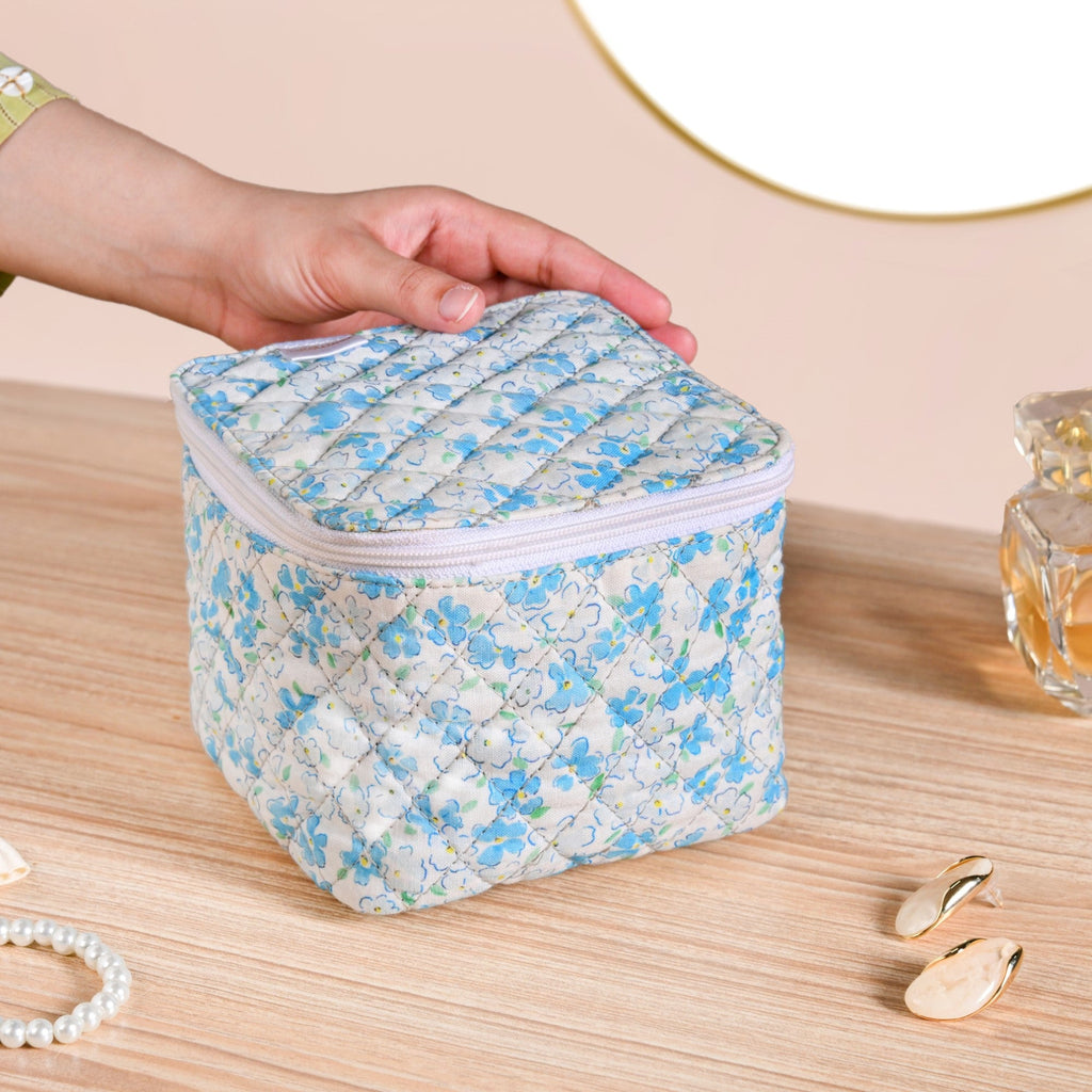 Floral Quilted Jewellery Storage Bag With Pouch Set Of 6 Blue Nestasia