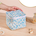 Floral Quilted Jewellery Storage Bag With Pouch Set Of 6 Blue Nestasia