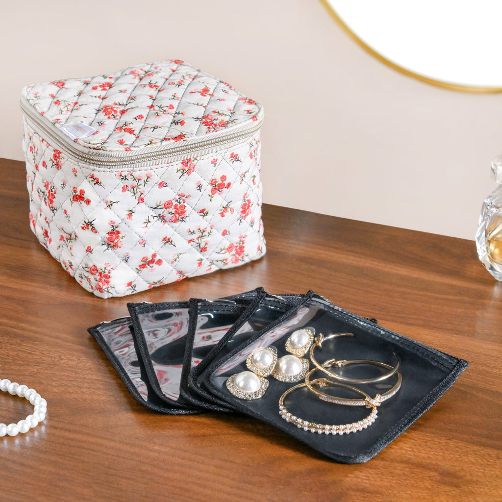 Floral Trinket Storage Bag With Pouch Set Of 6 Orange Nestasia
