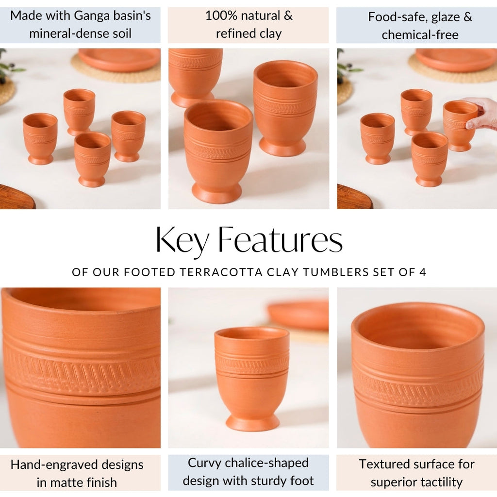 Footed Terracotta Clay Tumblers Set Of 4 200ml Nestasia