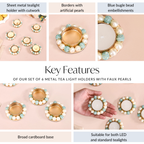 Set Of 6 Metal Tea Light Holders With Faux Pearls Nestasia