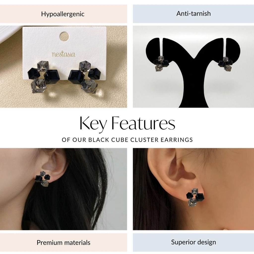 Black Cube Cluster Earrings Nestasia