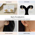White And Gold Clustered Glowy Earrings Nestasia