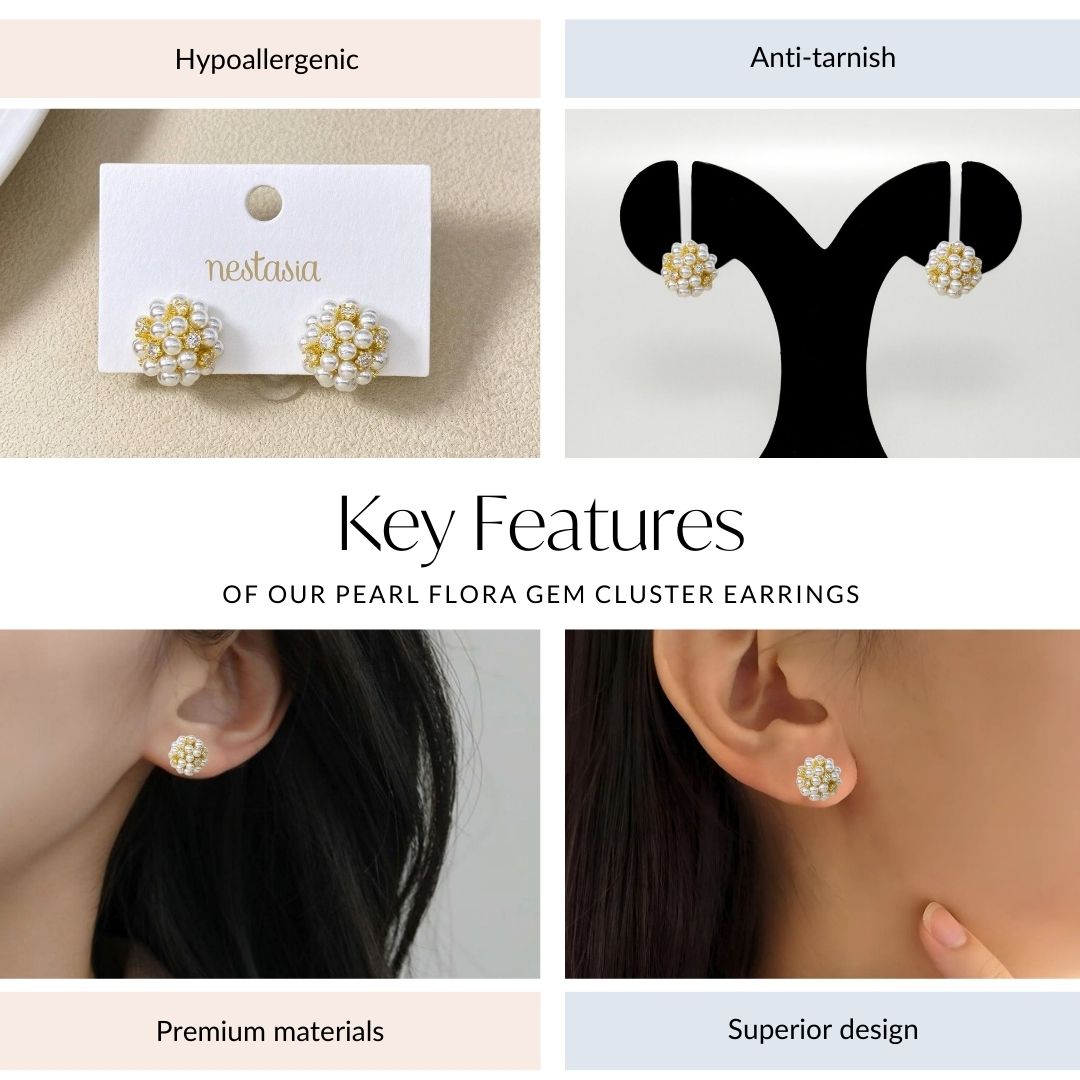 Pearl Flora Gem Cluster Earrings Nestasia