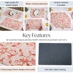 Rectangular Red Poppy Printed Placemats Set Of 6 Nestasia