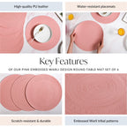 Pink Embossed Warli Design Round Table Mat Set Of 6 Nestasia