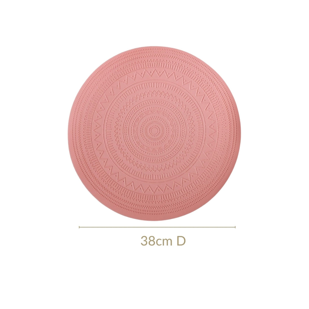 Pink Embossed Warli Design Round Table Mat Set Of 6 Nestasia