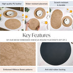 Beige Embossed Hibiscus Round Placemats Set Of 6 Nestasia
