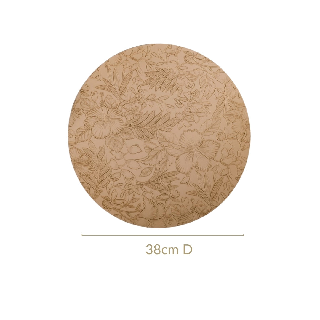 Beige Embossed Hibiscus Round Placemats Set Of 6 Nestasia