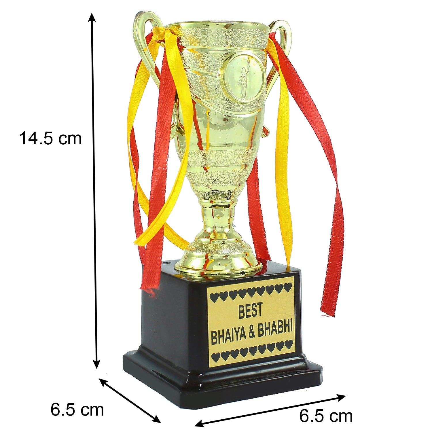 Designer Bhaiya Bhabhi Rakhi with Best Bhaiya Bhabhi Trophy and Roli Tikka Matki, Best Wishes Greeting Card Kafalo