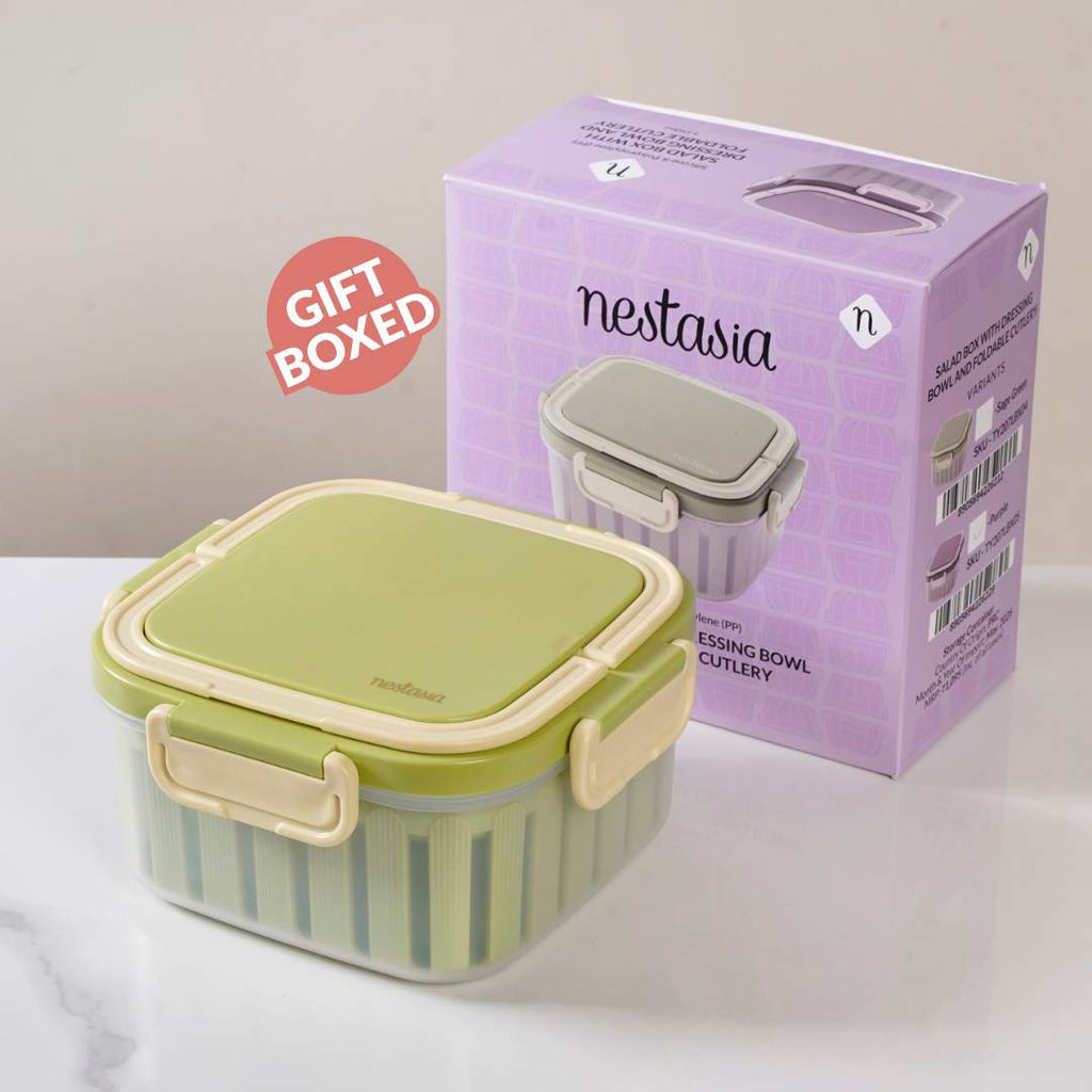 Crispo Salad Box With Dressing Cup And Spoon Green 1350ml Nestasia