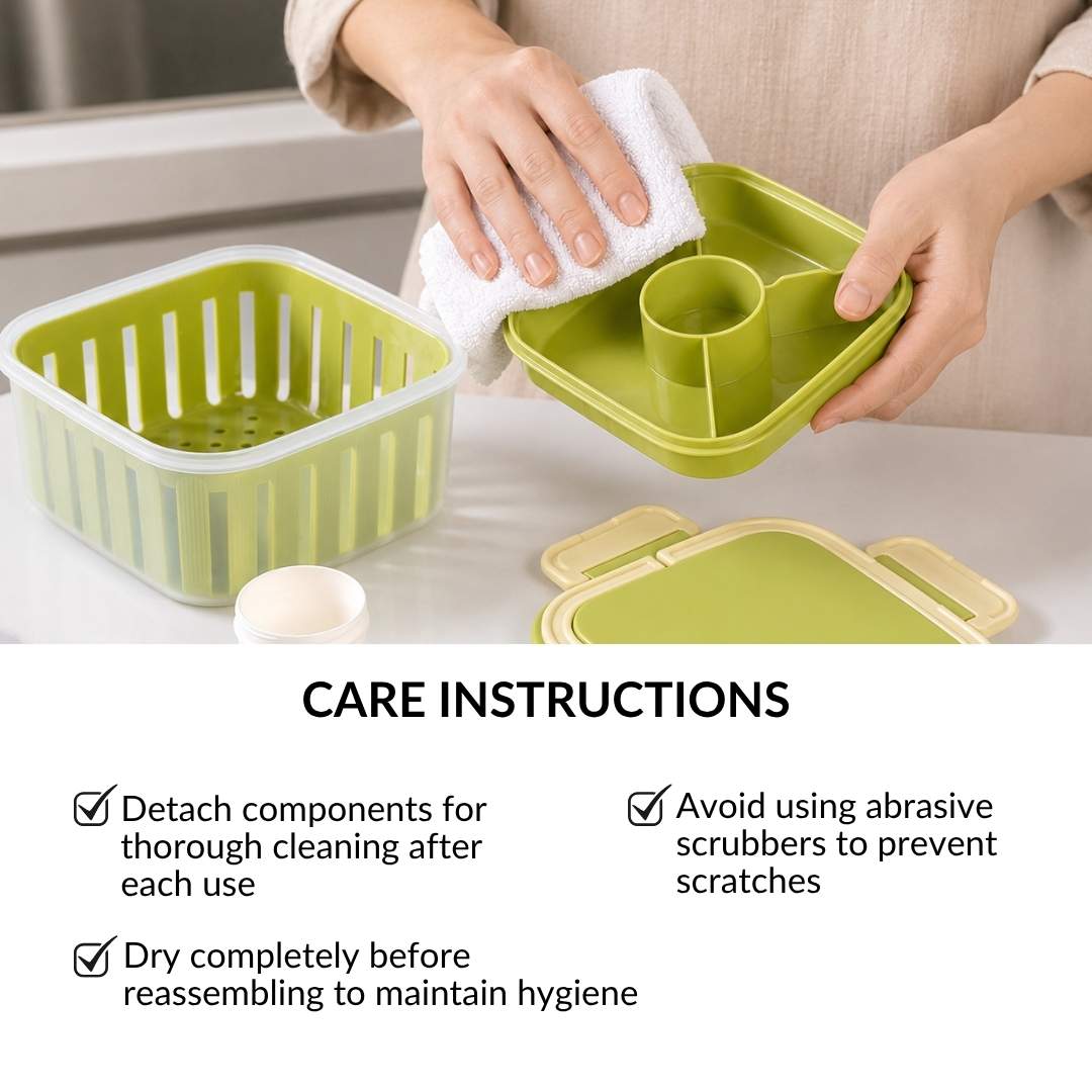 Crispo Salad Box With Dressing Cup And Spoon Green 1350ml Nestasia