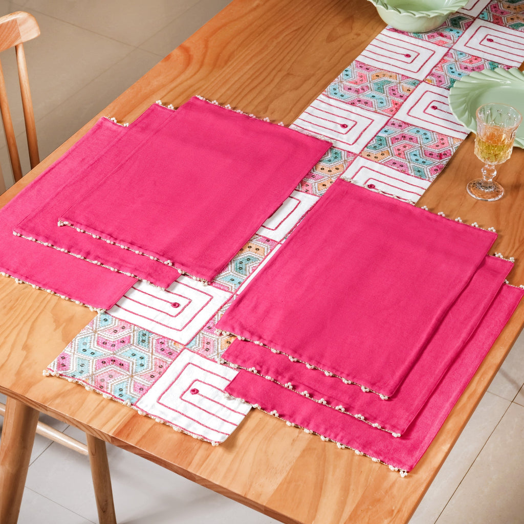 Set Of 7 Embroidered Vibrant Table Mats And Runner Set Nestasia