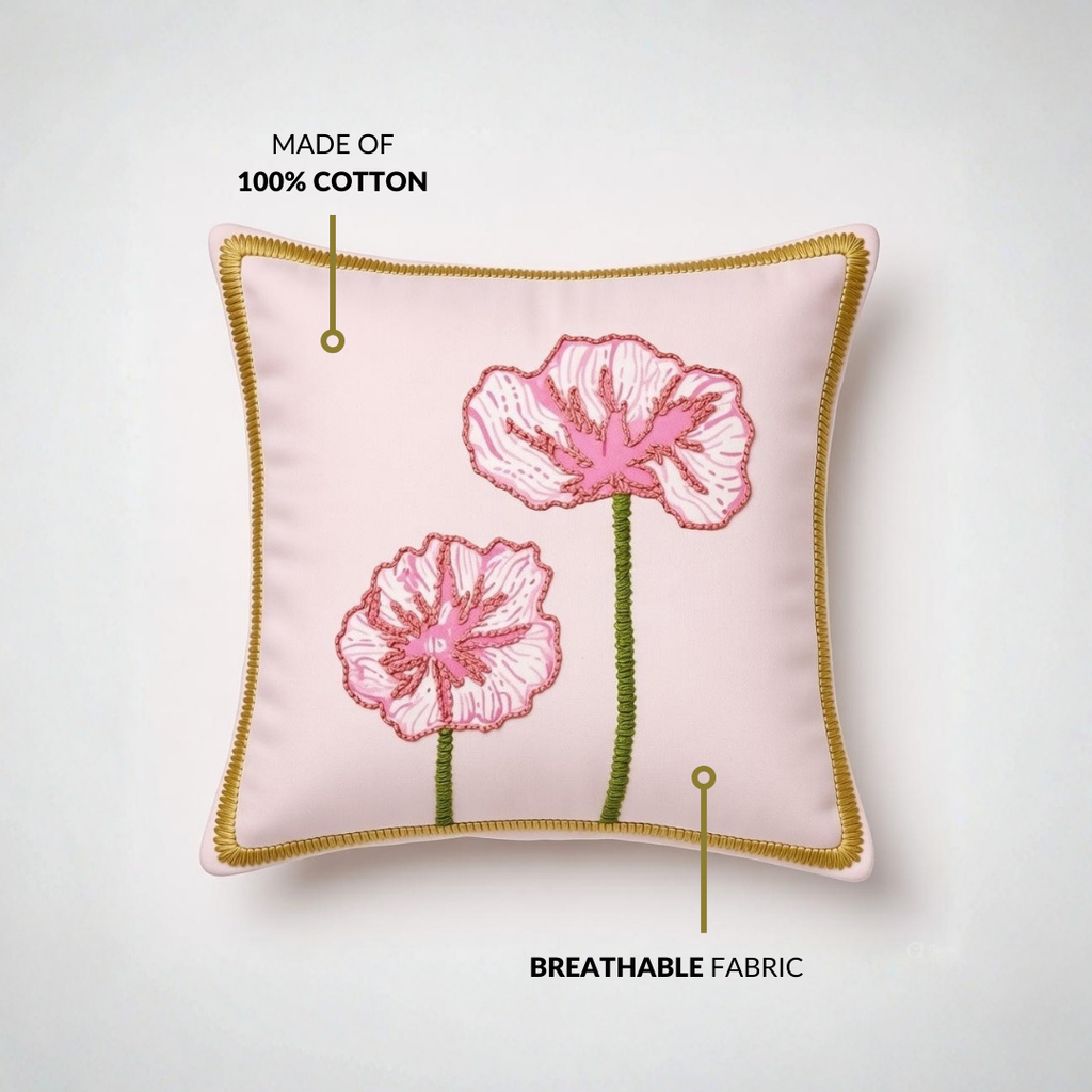 Tale of Two Blooms Embroidered Cushion Cover 40x40cm Nestasia